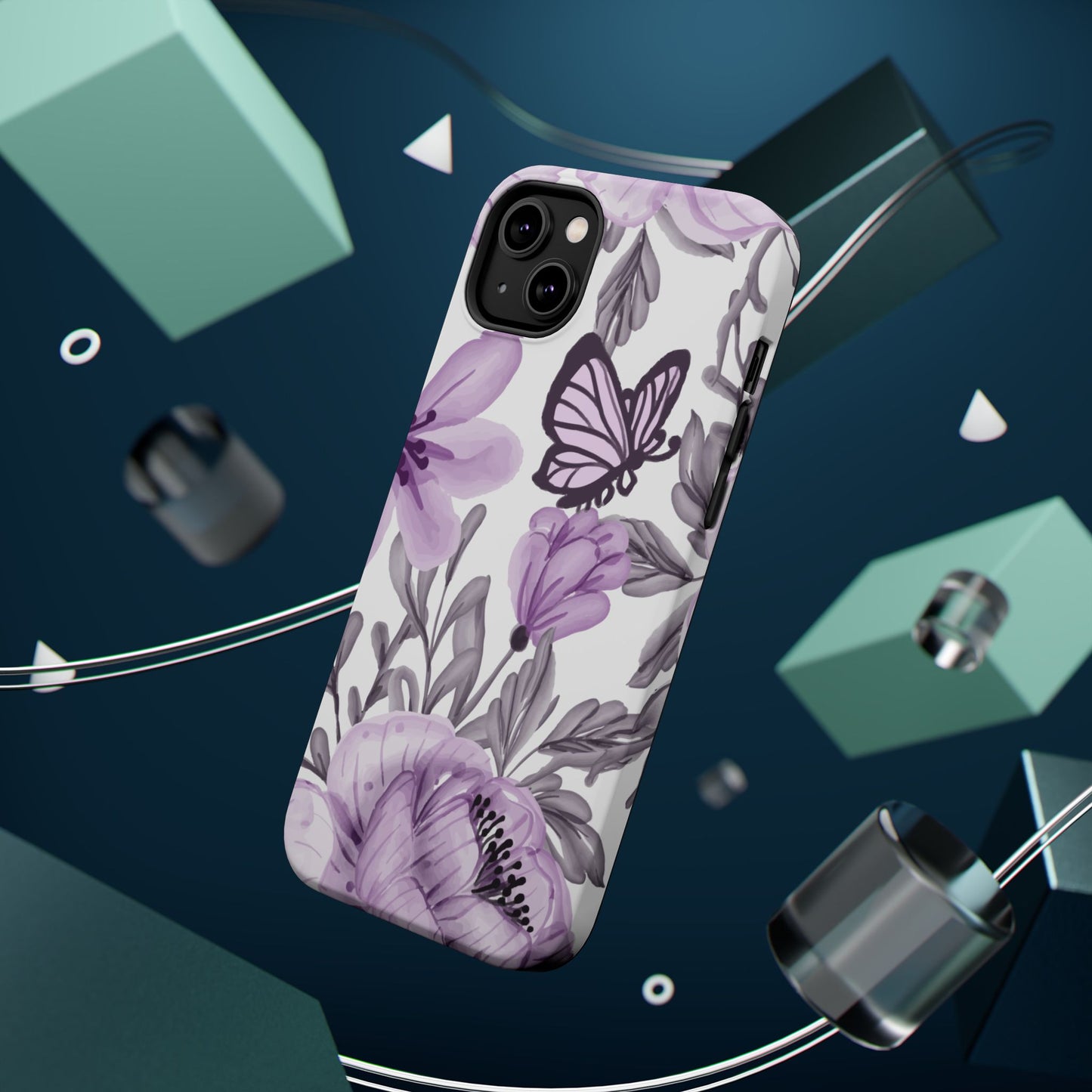 Lavender Bloom Butterfly MagSafe iPhone Case – Delicate Floral Design with Watercolor Details