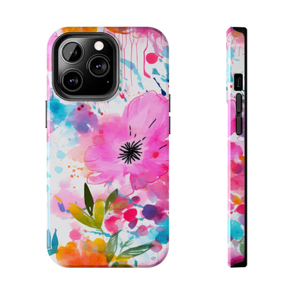 Color Splash Pink & Orange Watercolor Floral - iPhone Case