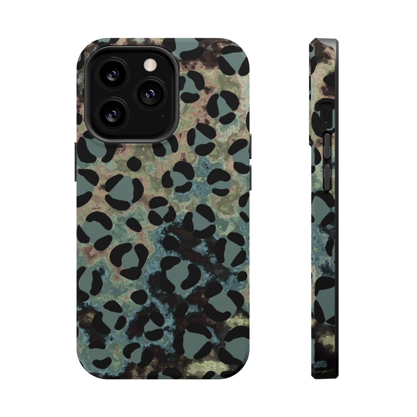 Moody Watercolor Leopard Print Tough MagSafe iPhone Case – Earthy Abstract Pattern with Dual-Layer Protection