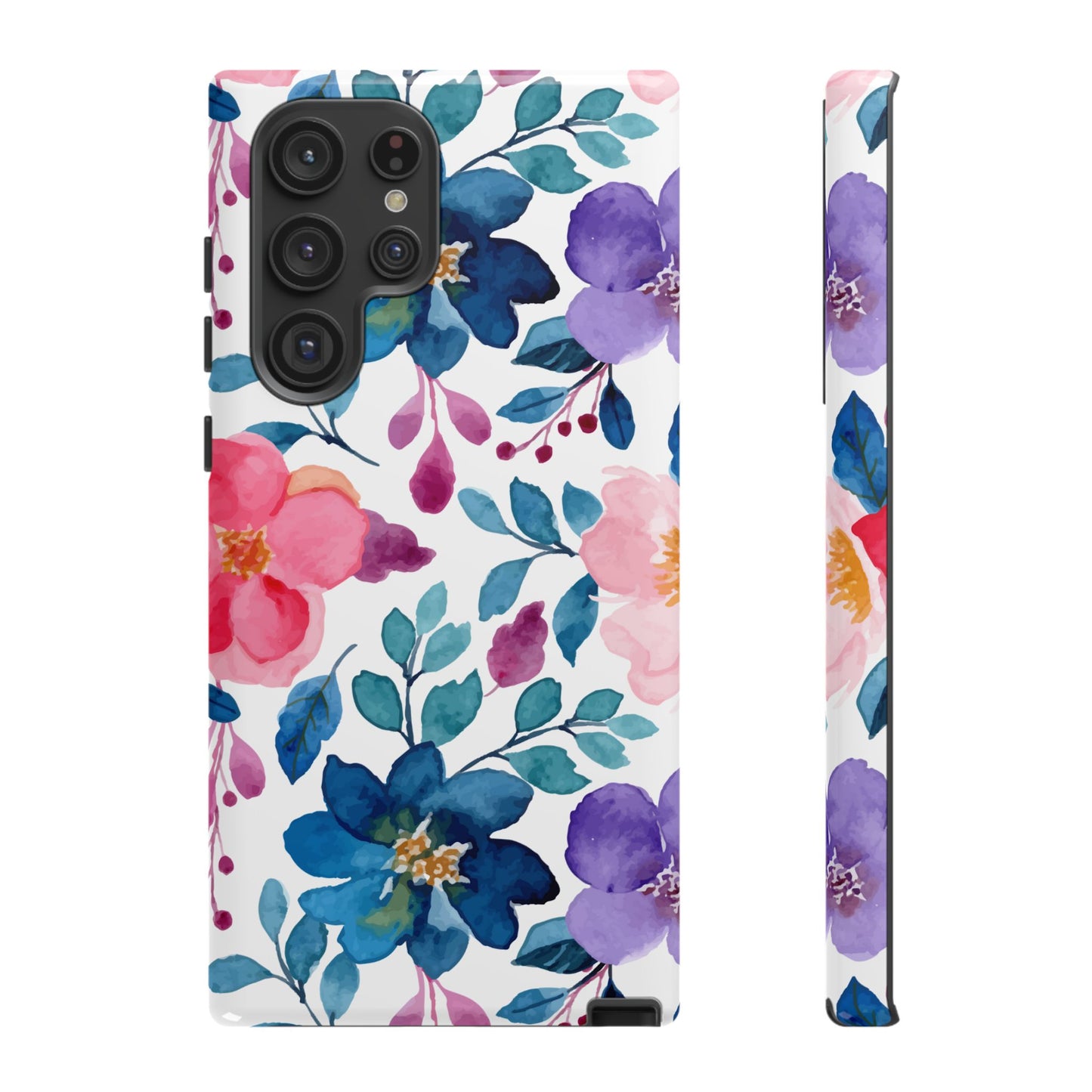 Mystic Bloom – Samsung Galaxy Case with Blue & Pink Watercolor Florals