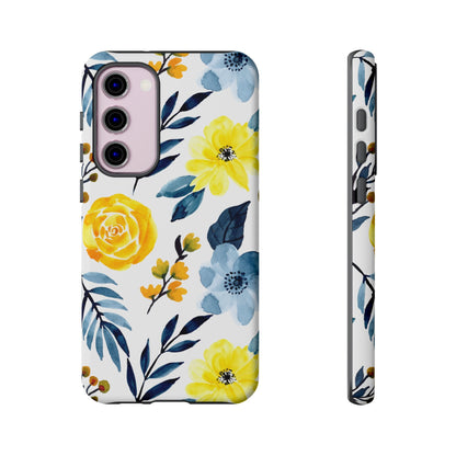 Golden Yellow & Sky Blue Floral – Watercolor Botanical Samsung Galaxy Case