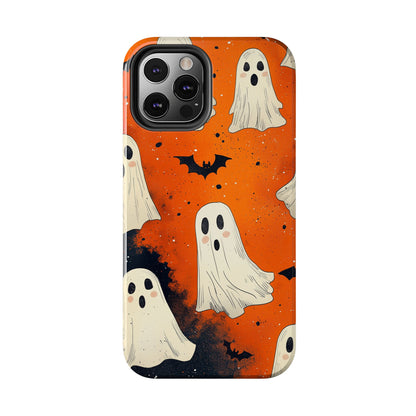 Spooky Ghosts & Bats iPhone Case – Vibrant Orange Halloween Design