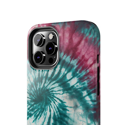 Pink and Teal Tie-Dye iPhone Case – Retro Spiral Design