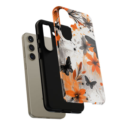 Orange Blossom & Black Butterfly Samsung Galaxy Case – Bold Floral Pattern with Modern Abstract Style