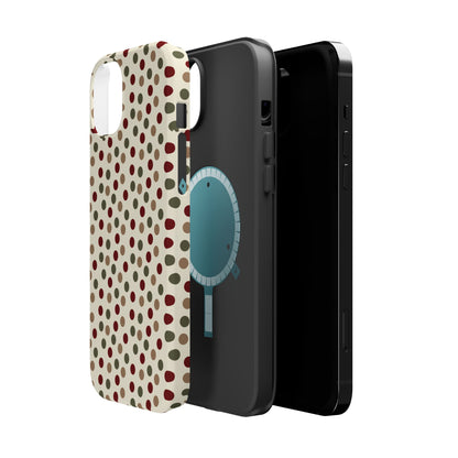 Festive Red & Green Polka Dots on Cream – MagSafe iPhone Case