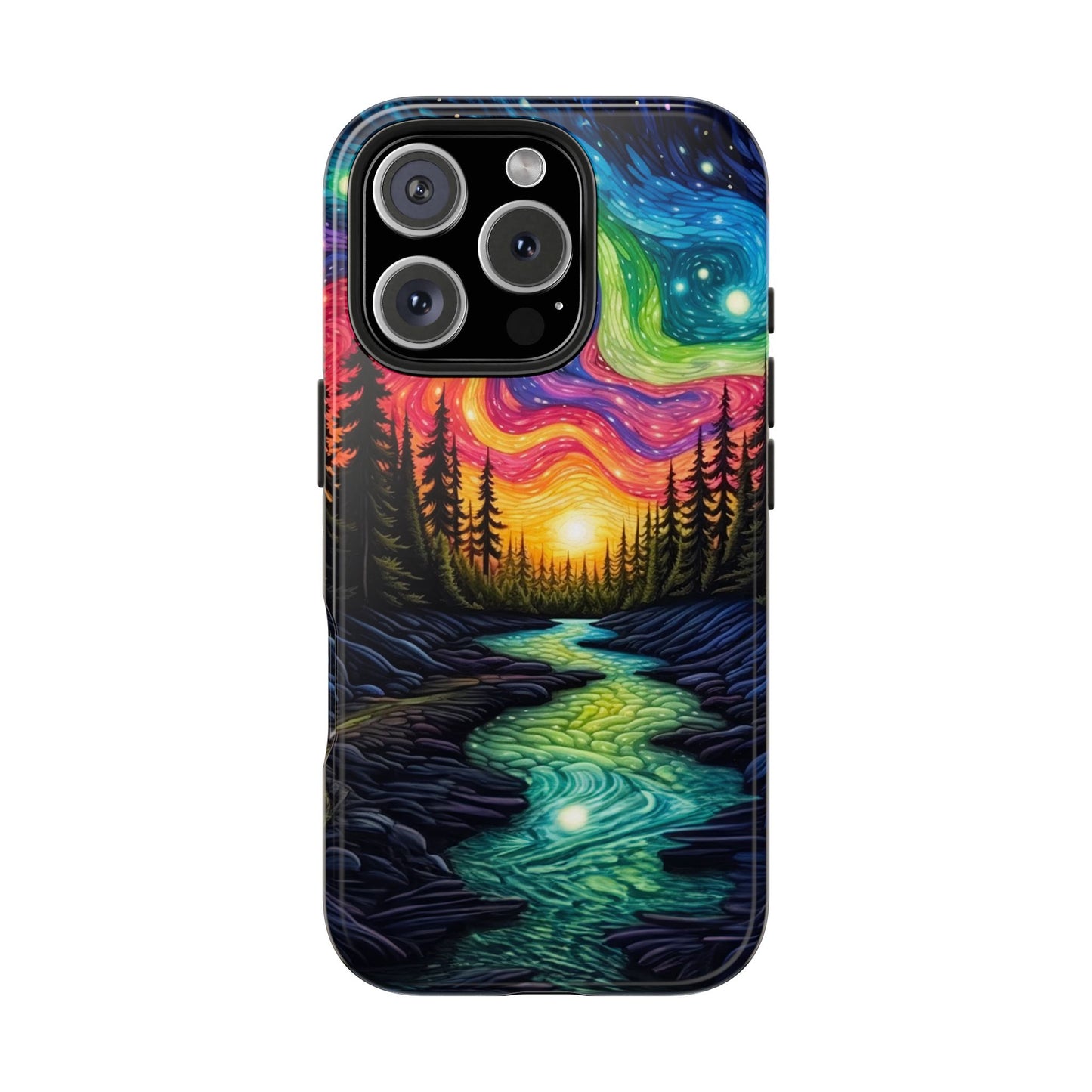 Celestial Nightscape iPhone Case – Vibrant River and Starry Sky Design