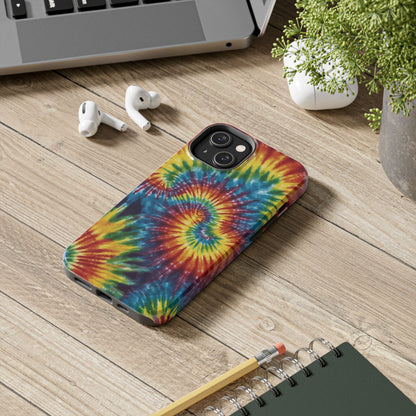 Retro Tie-Dye Swirl iPhone Case – Rainbow Spiral Design