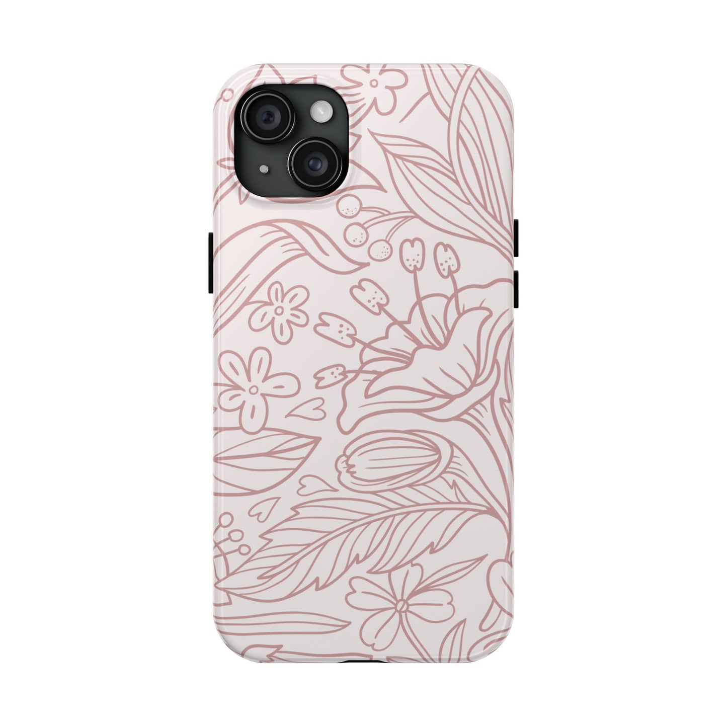 Blush Floral Line Art Tough iPhone Case – Delicate Minimalist Design with Dual-Layer Protection