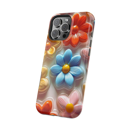 Glossy Retro Flower MagSafe iPhone Case – Colorful 3D Floral Design, Durable Protection