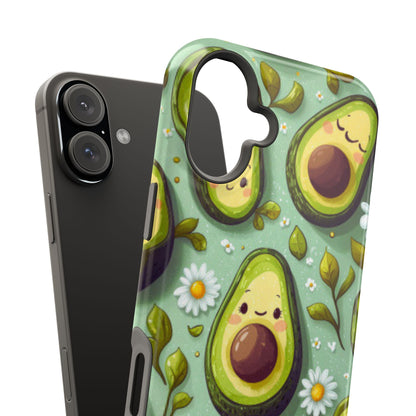 Cute Avocado MagSafe iPhone Case – Adorable Kawaii Avocados with Daisies, Shock-Resistant