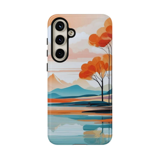 Serene Sunset Lake Samsung Galaxy Case – Minimalist Landscape Art, Dual - Layer Protection - BOGO Cases