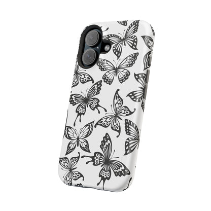 Monochrome Butterfly Pattern Tough MagSafe Case – Dual-Layer Protection with Matte Finish