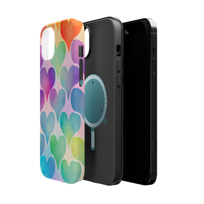 Rainbow Hearts Watercolor iPhone Case – Slim Design, Glossy Finish