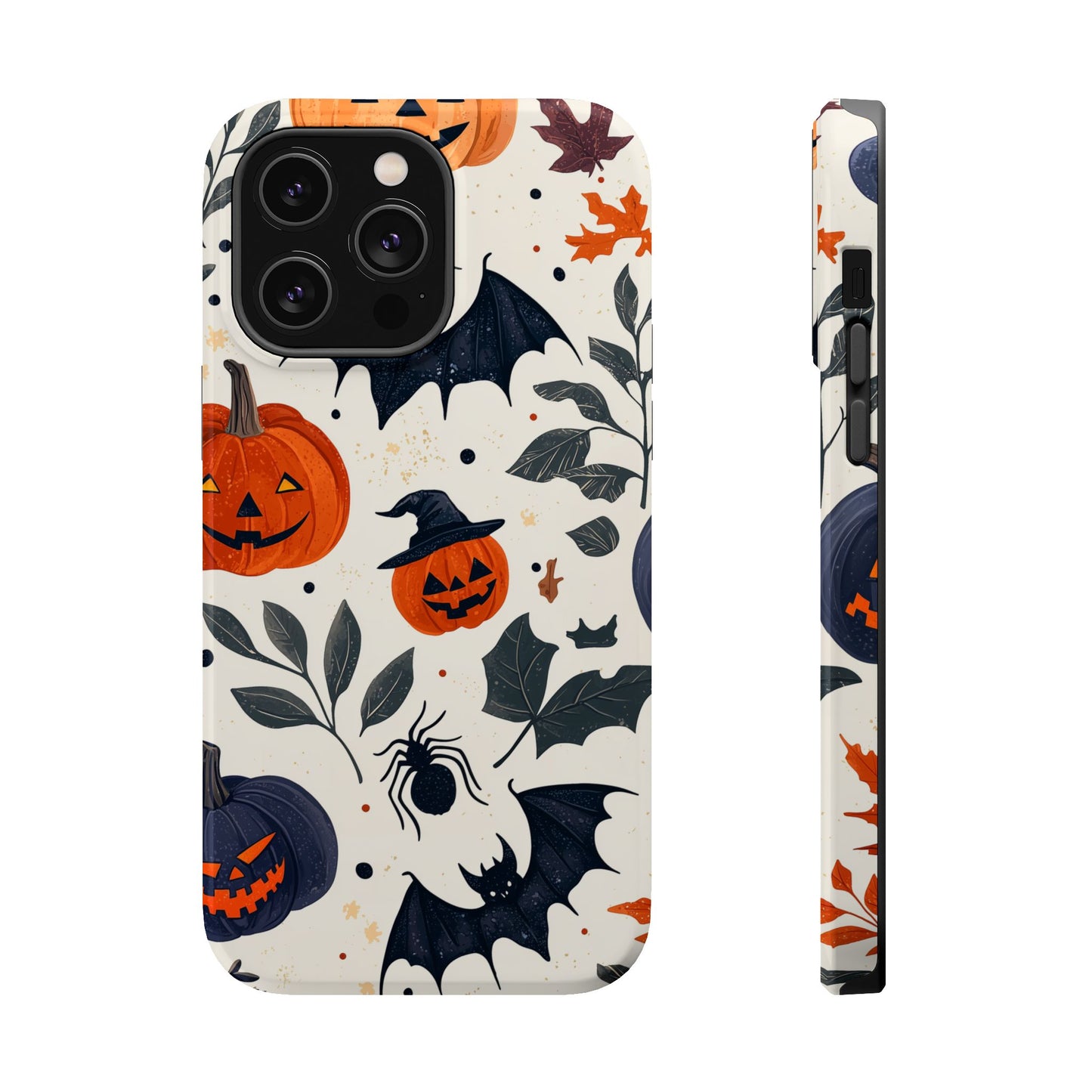 Spooky Halloween MagSafe iPhone Case – Pumpkins, Bats, and Spider Design