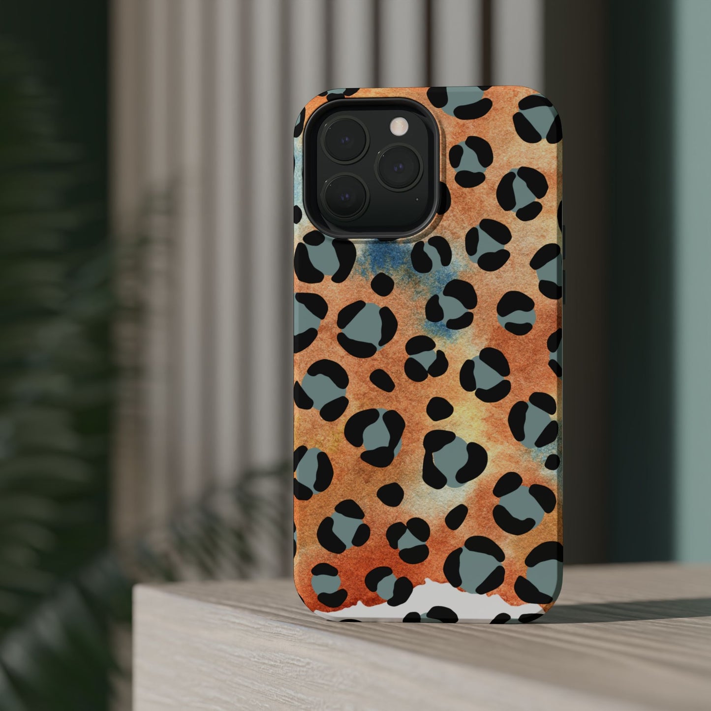 Sunset Watercolor Leopard Print Tough MagSafe iPhone Case – Artistic Animal Pattern with Dual-Layer Protection