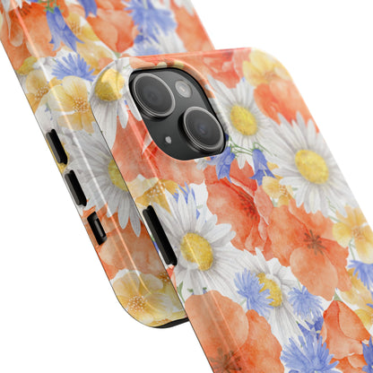 Watercolor Wildflower Pattern iPhone Case – Durable Matte Finish with Daisy, Poppy & Cornflower Design