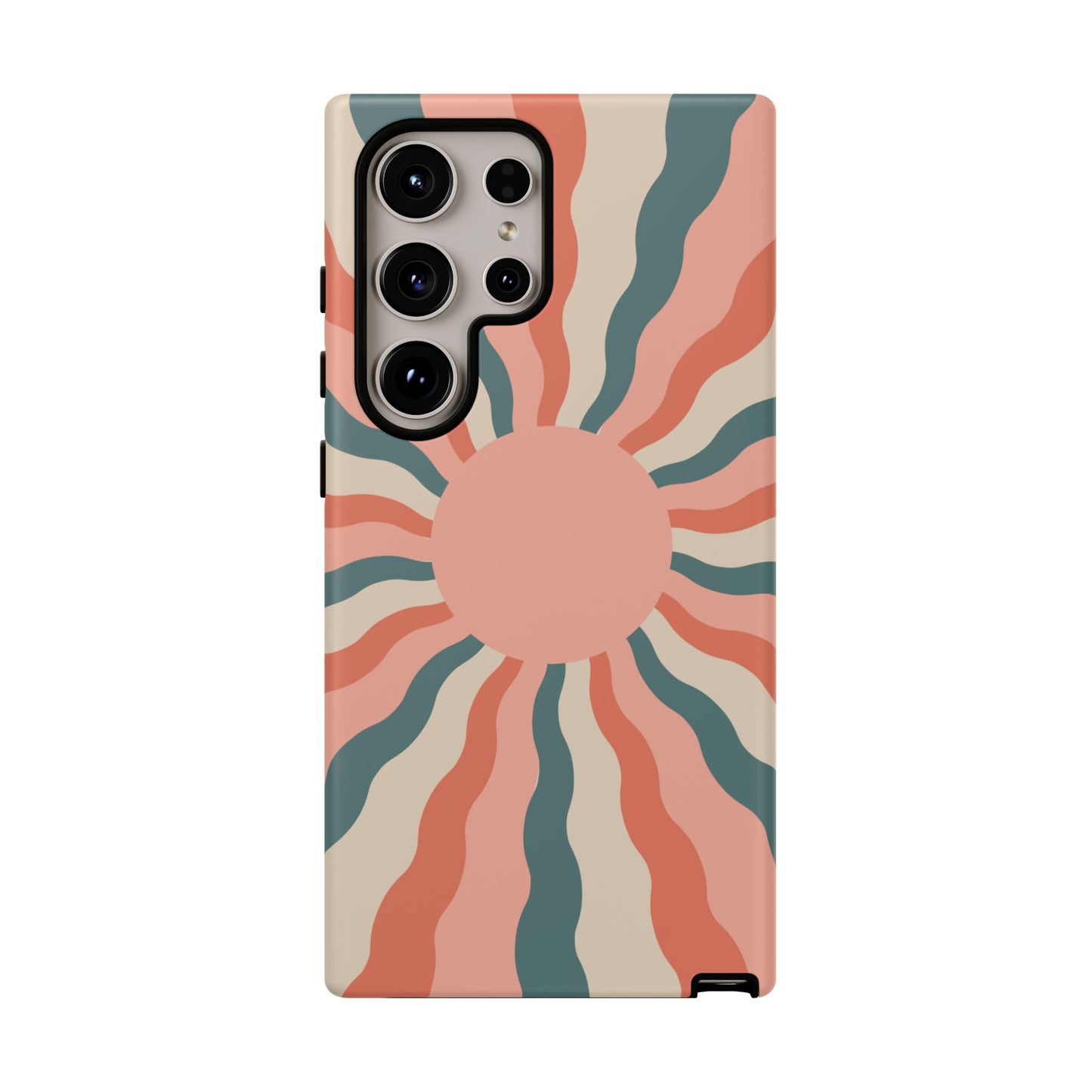 Retro Sunburst Samsung Galaxy Case – Bold 70s-Inspired Waves in Coral, Teal, and Cream