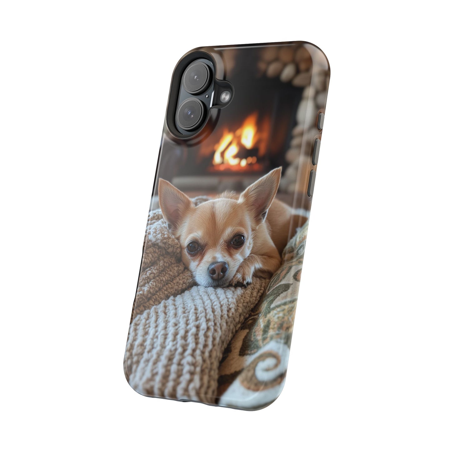 Relaxing Chihuahua by Fireplace MagSafe iPhone Case – Functional and Cozy Design