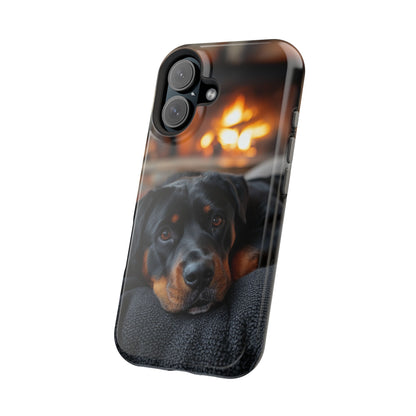 Charming Rottweiler by the Fireplace MagSafe iPhone Case – Cozy & Functional Design