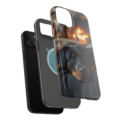 Charming Rottweiler by the Fireplace MagSafe iPhone Case – Cozy & Functional Design