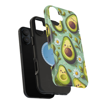 Cute Avocado MagSafe iPhone Case – Adorable Kawaii Avocados with Daisies, Shock-Resistant