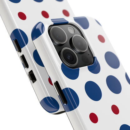 Bold Navy & Red Polka Dot Pattern – iPhone Case