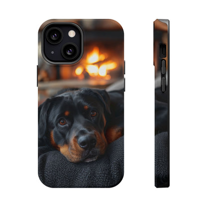 Charming Rottweiler by the Fireplace MagSafe iPhone Case – Cozy & Functional Design