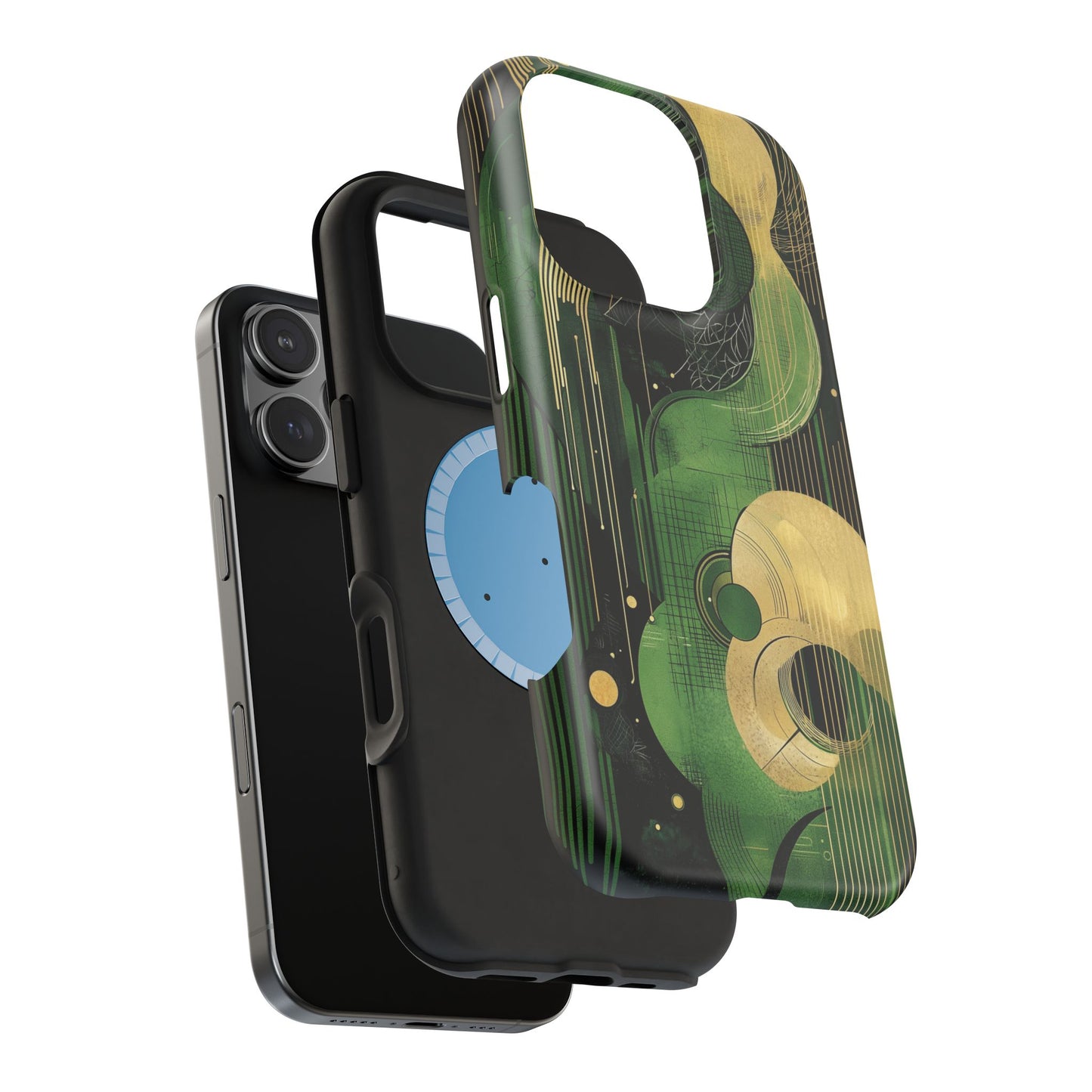 Abstract Green & Gold MagSafe iPhone Case - Geometric Art Deco Protective Cover