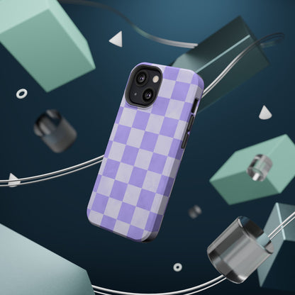 Lavender Checkerboard MagSafe iPhone Case – Shockproof, Smooth Matte Finish, Dual-Layer Design