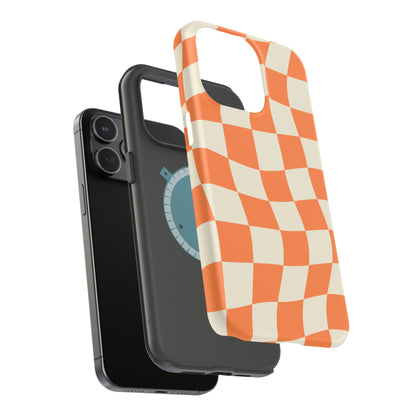 Wavy Retro Checkerboard MagSafe iPhone Case – Shockproof, Matte Finish, Dual-Layer Protection