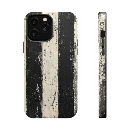 Vintage Vertical Stripe MagSafe iPhone Case - Black & White Grunge Design