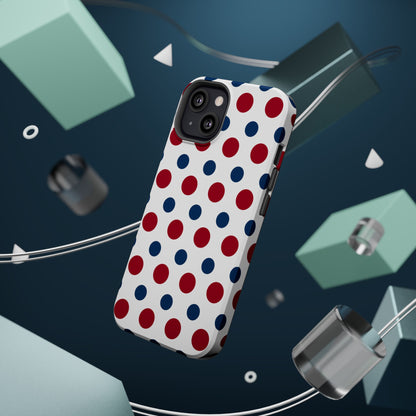 Patriotic Navy, White, and Red Polka Dot MagSafe iPhone Case