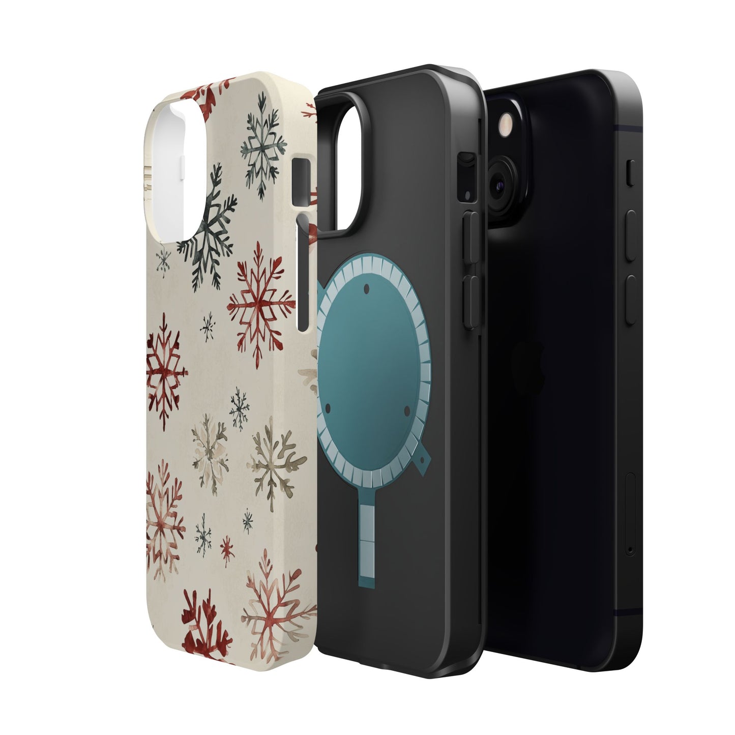 Vintage Red and Gray Snowflake Pattern – MagSafe iPhone Series Case