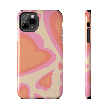 Retro Pink Hearts iPhone Case – Shock-Resistant, Matte Finish, Dual-Layer Protection