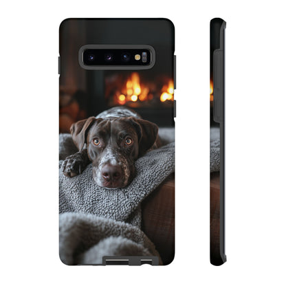 Cozy German Shorthaired Pointer Samsung Galaxy Case – Rustic Fireplace Protective Cover