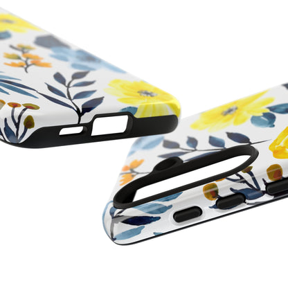 Golden Yellow & Sky Blue Floral – Watercolor Botanical Samsung Galaxy Case