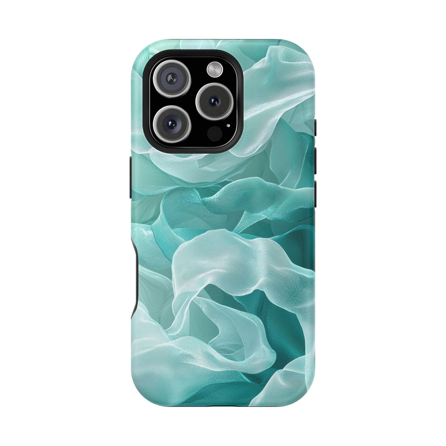 Elegant Flowing Teal Fabric MagSafe iPhone Case – Soft Waves Design