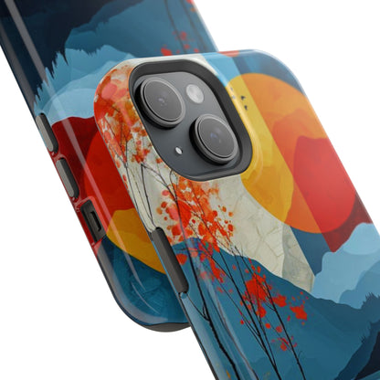 Abstract Autumn Landscape MagSafe iPhone Case – Bold Colorful Sunset Design, Dual-Layer Protection