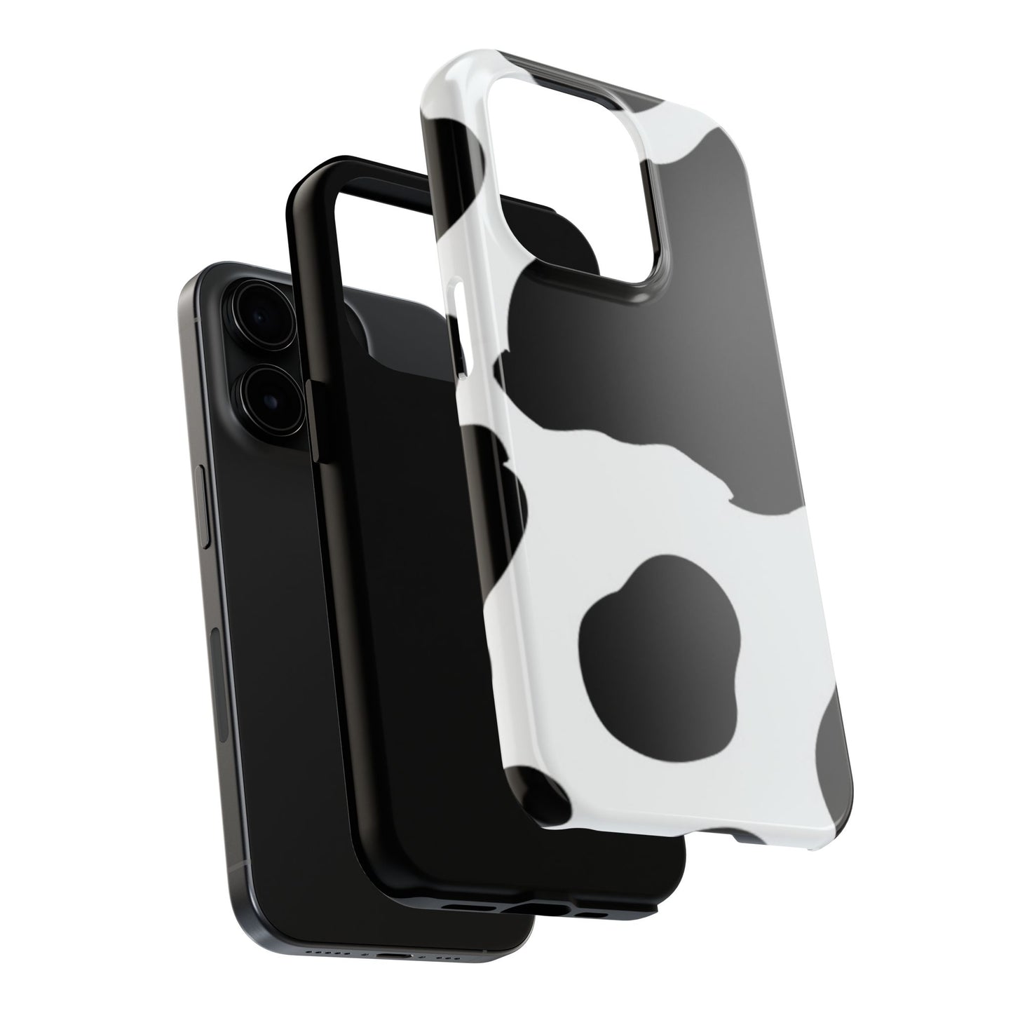 Bold Black and White Cow Print Tough iPhone Case – Modern Animal Pattern with Dual-Layer Protection