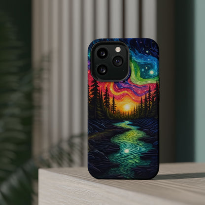 Celestial Nightscape MagSafe iPhone Case – Vibrant River and Starry Sky Design