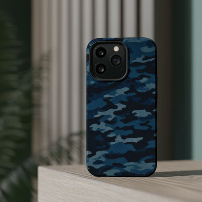 Dark Blue Camouflage – MagSafe iPhone Case with Modern Rugged Style