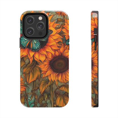 Vintage Blue Butterfly & Sunflower Art – iPhone Case