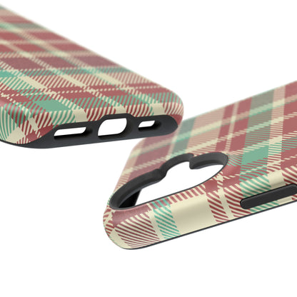 Retro Red & Cream Plaid – MagSafe iPhone Case with Classic Elegance