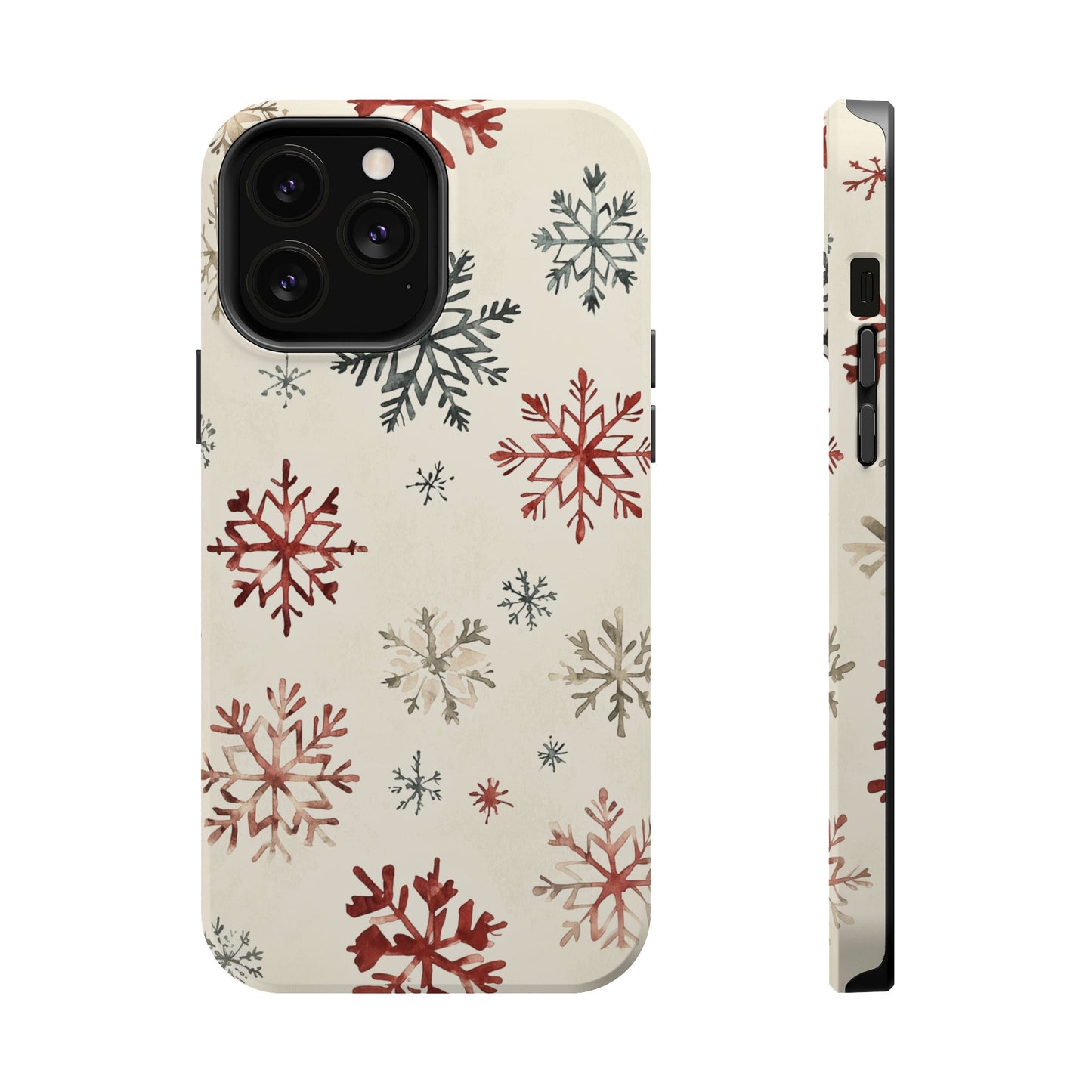 Vintage Red and Gray Snowflake Pattern – MagSafe iPhone Series Case