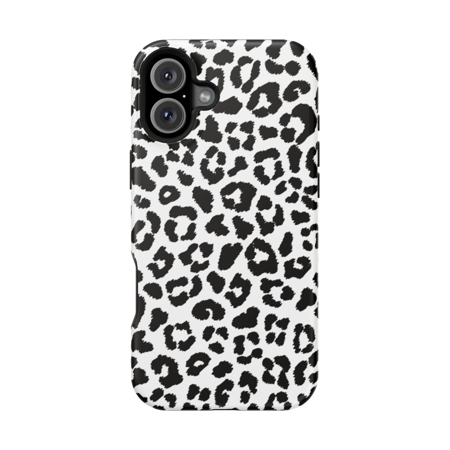 Monochrome Leopard Print Tough MagSafe iPhone Case – Classic Black and White Design with Dual-Layer Protection