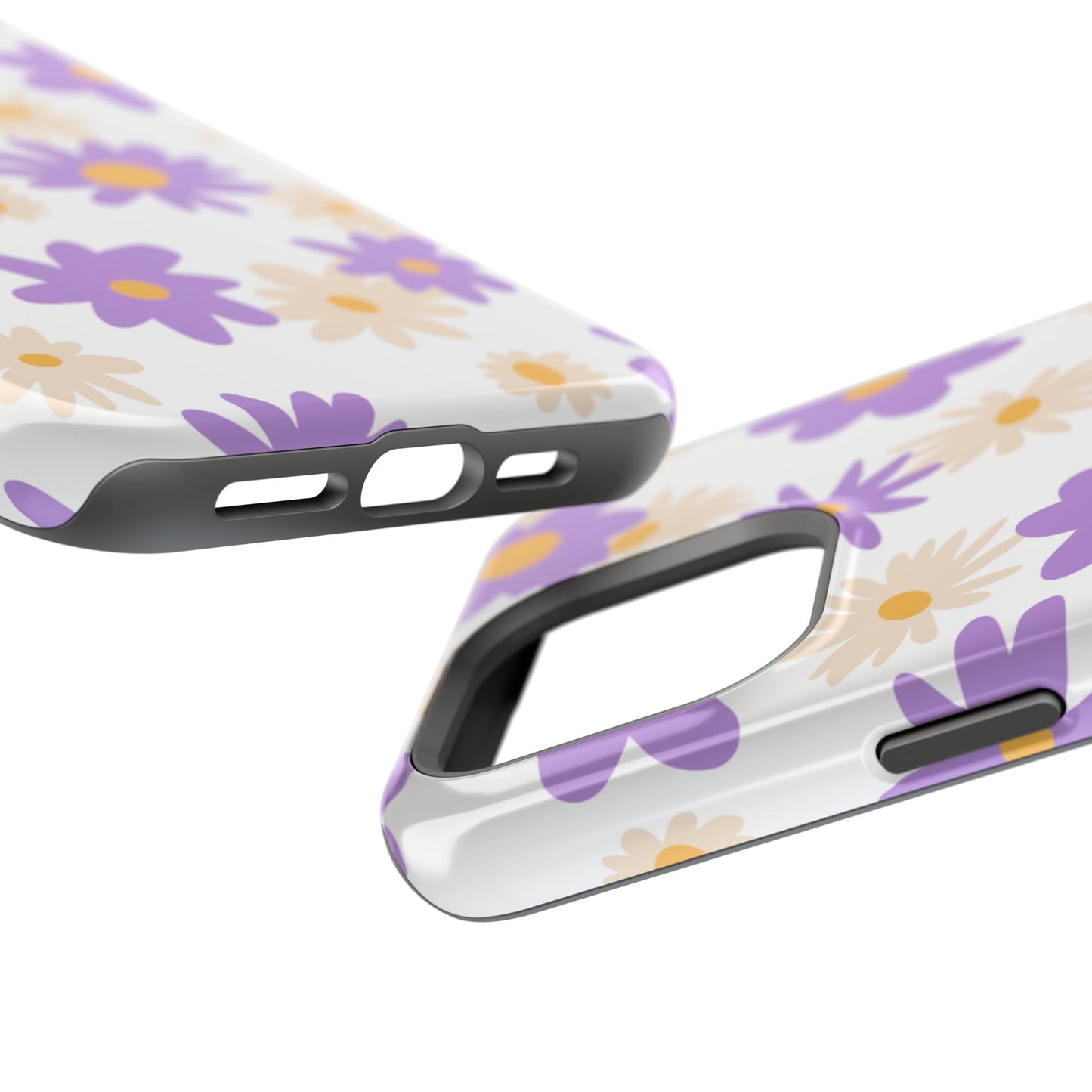 Retro Daisy Flower MagSafe iPhone Case – Pastel Purple & Cream Floral Design with Matte Finish