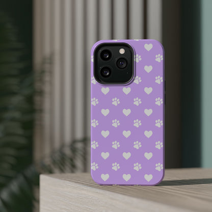 Lilac Paw Prints & Hearts – MagSafe iPhone Case