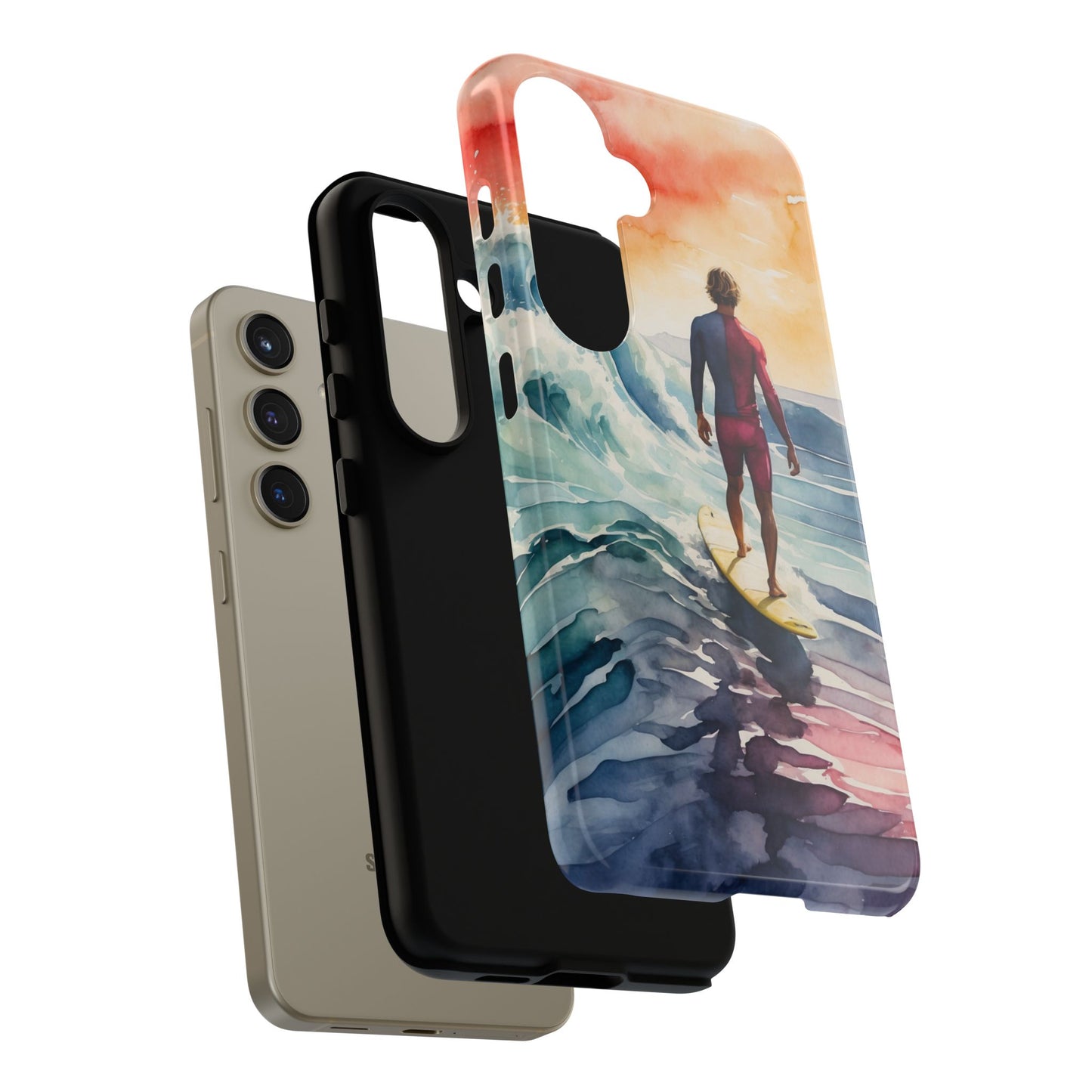 Surfer’s Sunset Wave Samsung Galaxy Case – Vibrant Watercolor Design