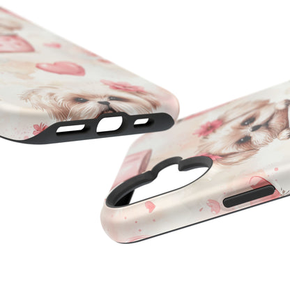 Floral Puppy in Teacup MagSafe iPhone Case – Cute Pink Flower Design, Tough Dual-Layer Protection