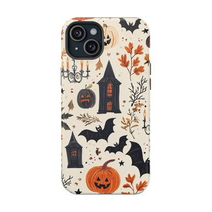 Haunted Halloween MagSafe iPhone Case – Haunted House, Bats, and Pumpkins Design